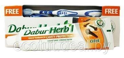 Dabur HERBL Зубная паста - гвоздика с зубной щеткой 150гр. - фото 2 - id-p31181977
