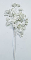 Ветка декоративная Гинкго с глиттером 55 см белый K20-1076W