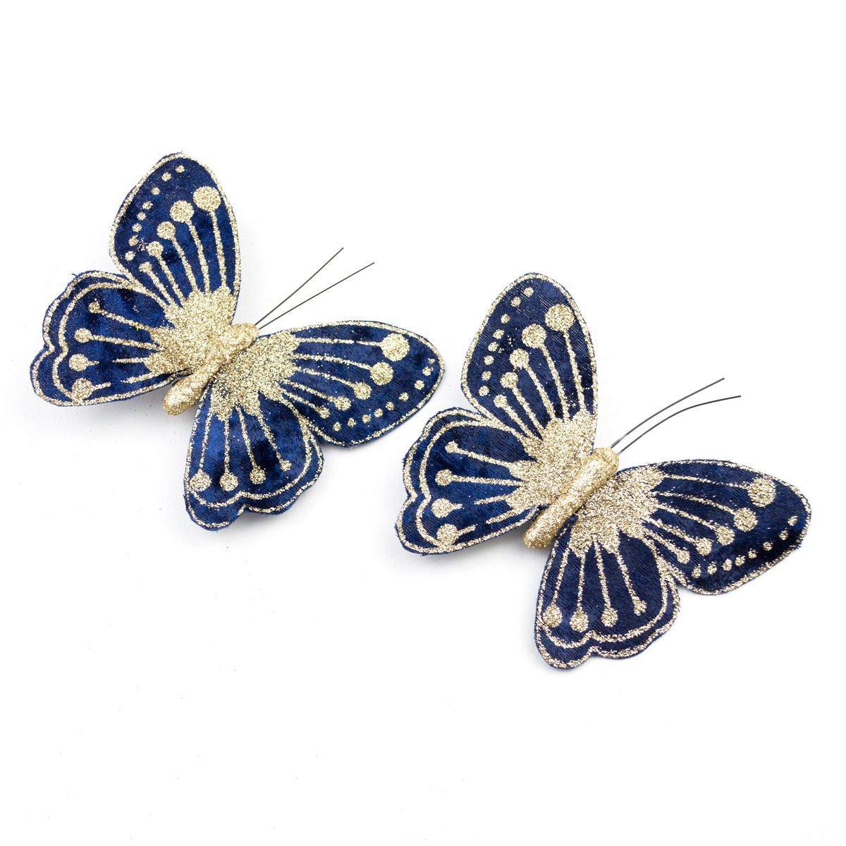 Набор бабочек с глиттером на прищепках, 11 см, 2 шт (синие, CHQ22060/3) - фото 1 - id-p223276074