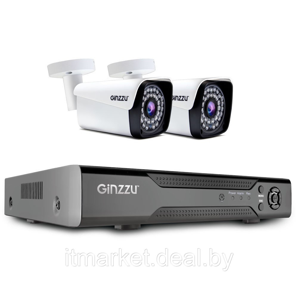 Комплект видеонаблюдения GINZZU HK-421N (4ch(8ch to IP), 1080N, HDMI, 2улич кам 2Mp, IR30м) - фото 1 - id-p223278294