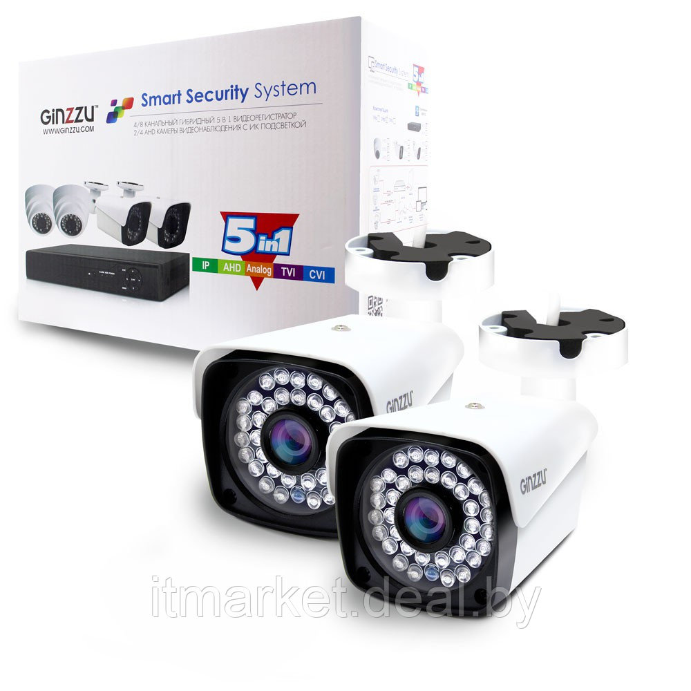 Комплект видеонаблюдения GINZZU HK-421N (4ch(8ch to IP), 1080N, HDMI, 2улич кам 2Mp, IR30м) - фото 2 - id-p223278294