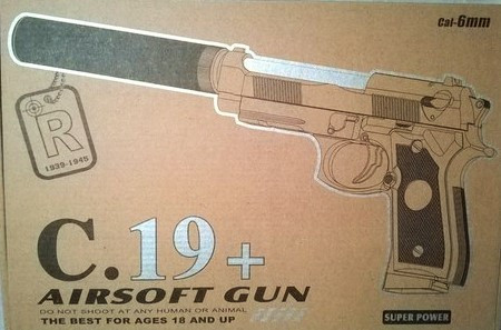 Пистолет игрушечный металлический пневматический c глушителем Airsoft Gun C.19+ - фото 5 - id-p32237573