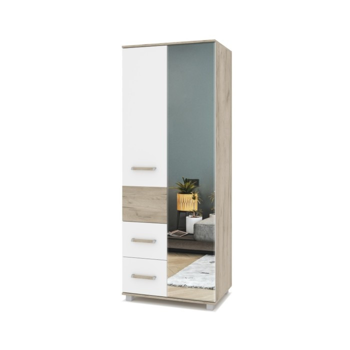 Шкаф 2-х створчатый с зеркалом и ящиками Виора В24 800х520х2100 Серый дуб/белый - фото 1 - id-p223286877