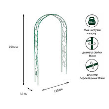 Арка садовая, разборная, 250 × 120 × 30 см, металл, зелёная, «Узор-2»