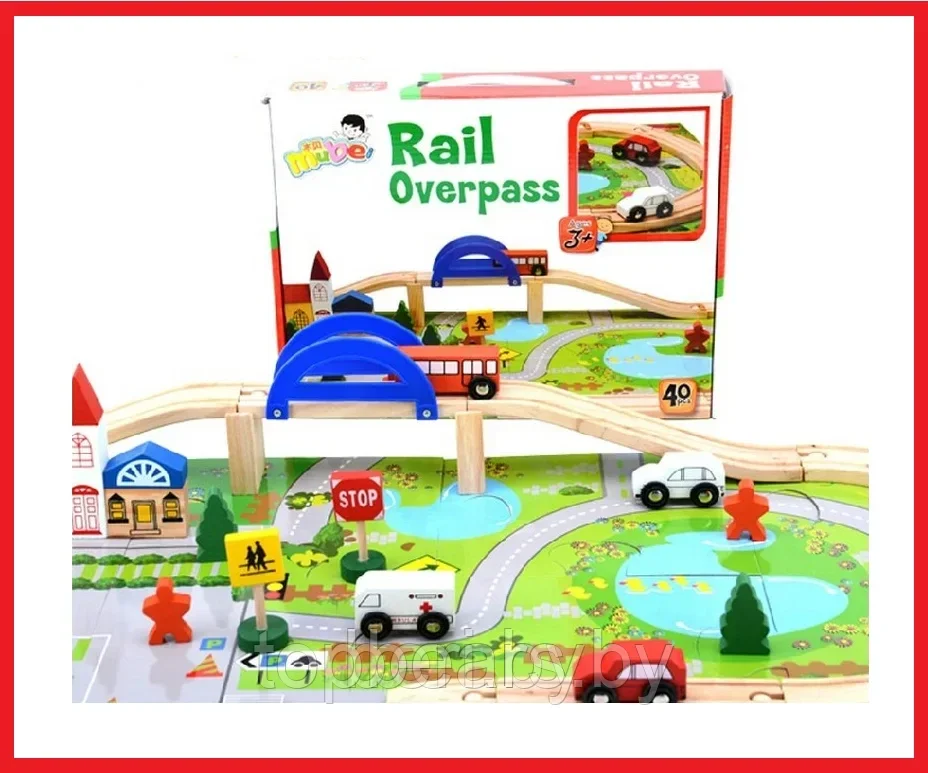Деревянная дорога, игрушка детская "Автотрек", детский пазл, автомобильная дорога, 40 элементов - фото 2 - id-p223296381