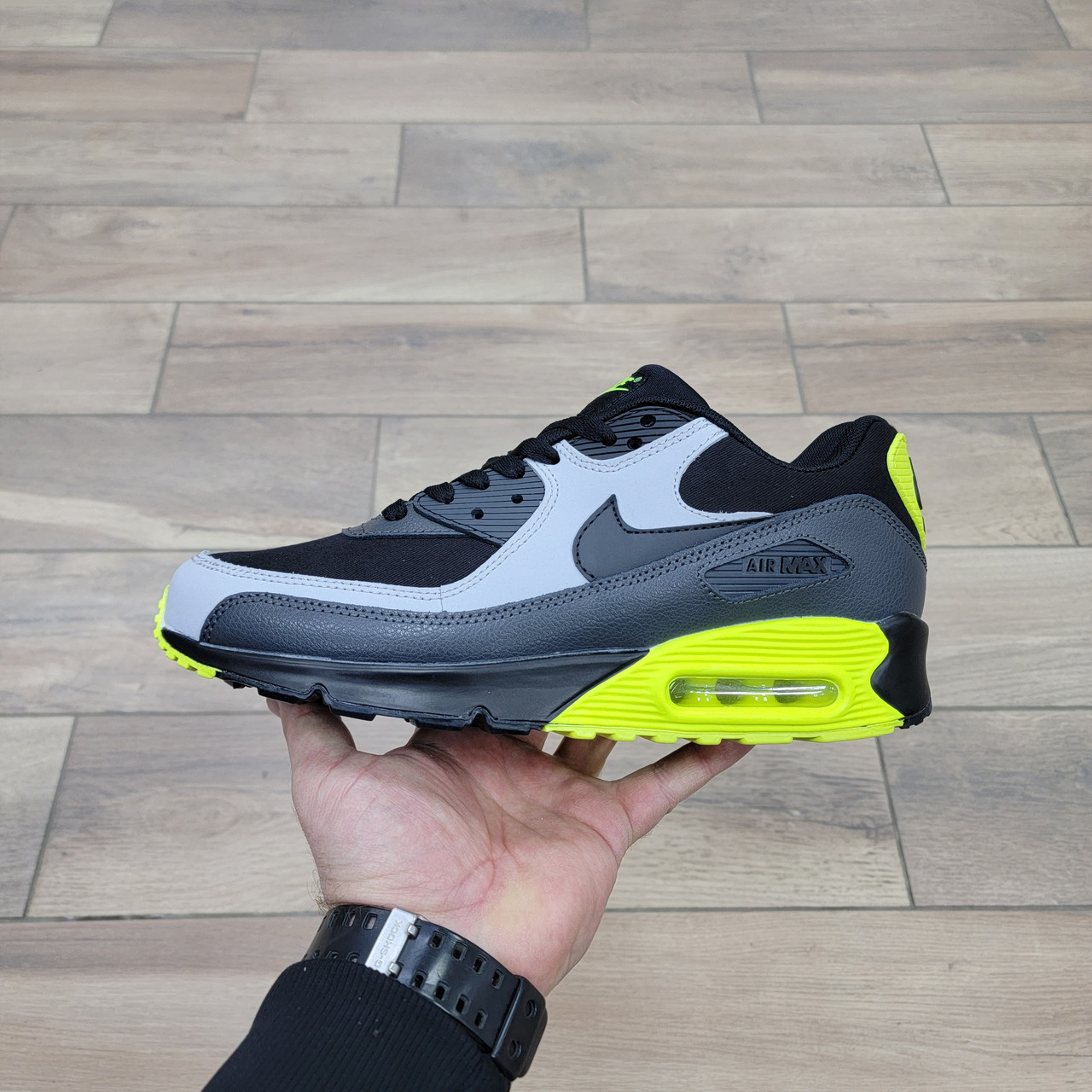 Кроссовки Nike Air Max 90 Black Gray Green 44 - фото 1 - id-p179543410