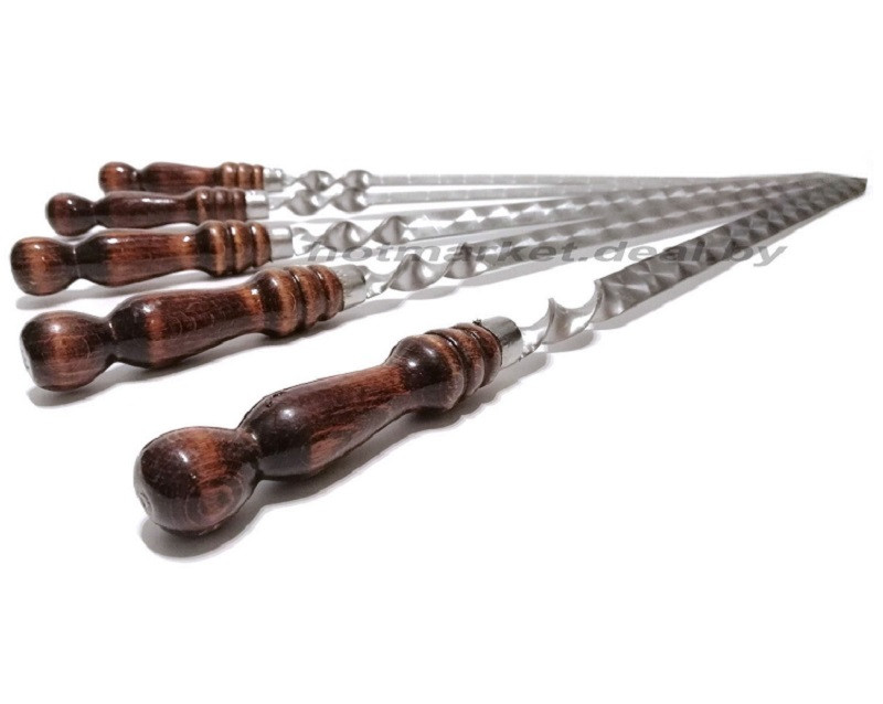 Набор кованых шампуров с деревянной ручкой (5 шт по 40 см). Толщина 3мм (нержавейка) - фото 3 - id-p223298709