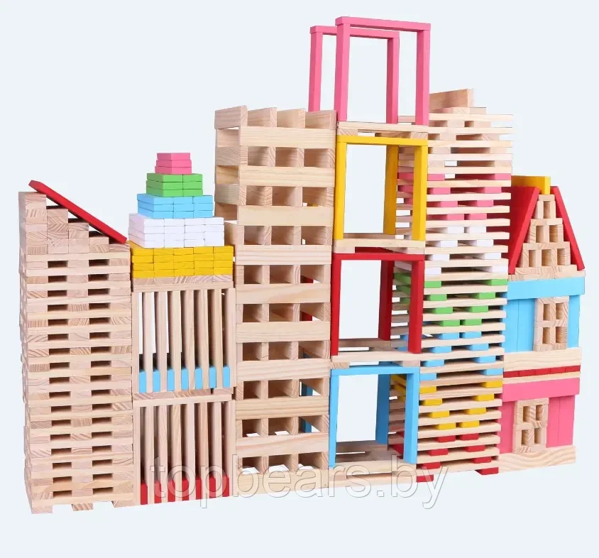 Детский конструктор кубики , игровые деревянные развивающие игрушки для детей, малышей 150 элементов - фото 1 - id-p223326887