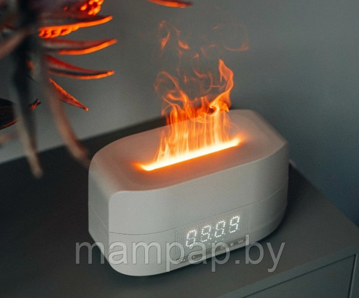 Увлажнитель воздуха с эффектом пламени Flame Aroma Humidifier, 5 в 1 (аромадиффузор, часы, будильник, - фото 1 - id-p223331660