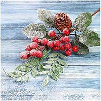 Декор "Ветка с шишкой и красными ягодками" 27см Зимнее Волшебство Зимние грёзы 4301756