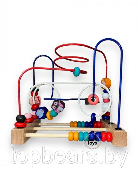 Детская развивающая серпантинка, игра лабиринт деревянный со счетами , игрушки развивашки для малышей - фото 2 - id-p223333715
