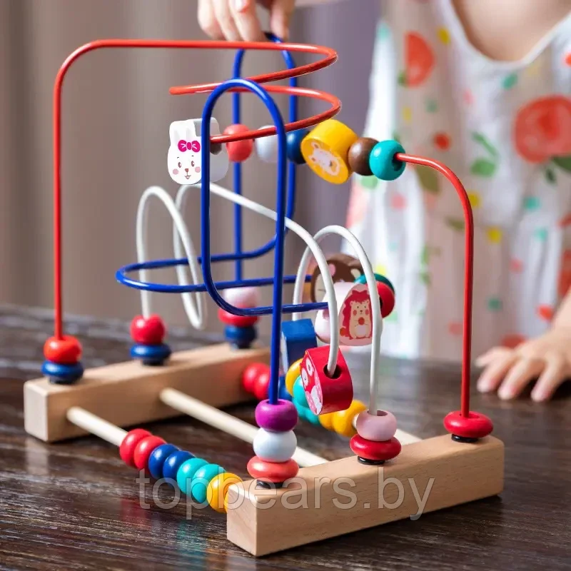Детская развивающая серпантинка, игра лабиринт деревянный со счетами , игрушки развивашки для малышей - фото 1 - id-p223333715