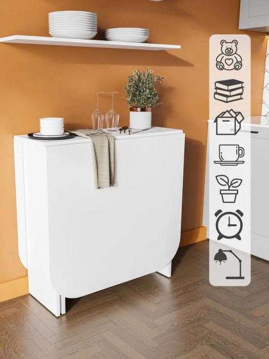 Стол книжка кухонный раскладной современный трансформер на кухню для гостинной с закругленными углами белый - фото 6 - id-p223343897