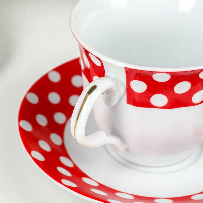 Сервиз чайный керамический Доляна «Горох», 4 предмета: 2 чашки 210 мл, 2 блюдца, цвет красный - фото 4 - id-p223347200