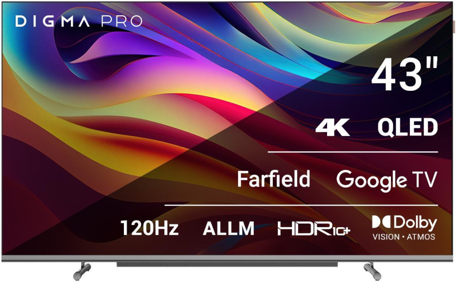 Телевизор QLED Digma Pro 43" QLED 43L Google TV Frameless черный/серебристый 4K Ultra HD 120Hz HSR DVB-T - фото 1 - id-p223349149