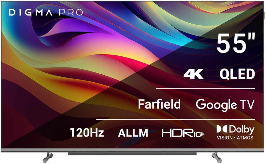 Телевизор QLED Digma Pro 55" QLED 55L Google TV Frameless черный/серебристый 4K Ultra HD 120Hz HSR DVB-T - фото 1 - id-p223349150
