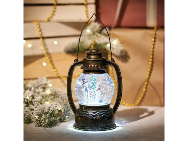 Декоративный фонарь с эффектом снегопада и подсветкой "Снеговики", Белый (Применяется для эксплуатации в - фото 1 - id-p210102554