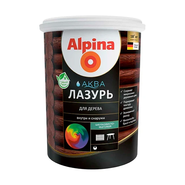 Alpina АКВА Лазурь для дерева Прозрачный 2,5л / 2,50кг