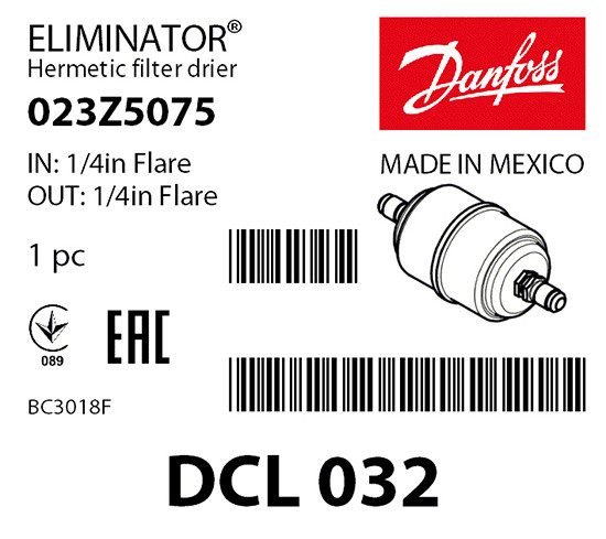 Фильтр-осушитель Danfoss DCL 032 (1/4 резьба), 023Z5075 - фото 2 - id-p223381159