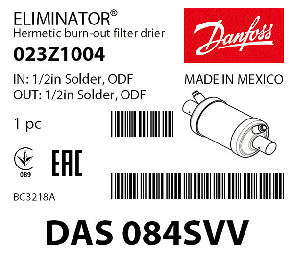 Фильтр антикислотный Danfoss DAS 084sVV (1/2 пайка), 023Z1004 - фото 2 - id-p223381736