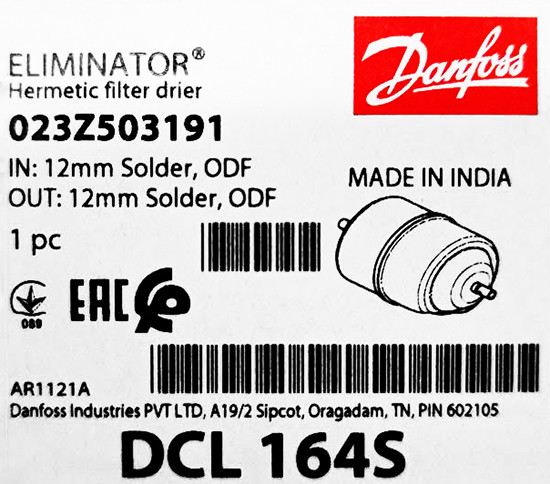 Фильтр-осушитель Danfoss DCL 164S (1/2 пайка), 023Z4523 - фото 2 - id-p223383813