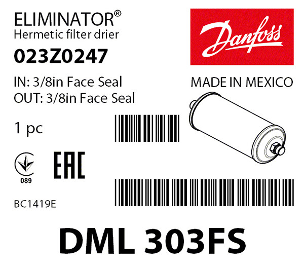 Фильтр-осушитель Danfoss DML 303FS (3/8 резьба SAE), 023Z0247 (жидкостный) - фото 2 - id-p223383997