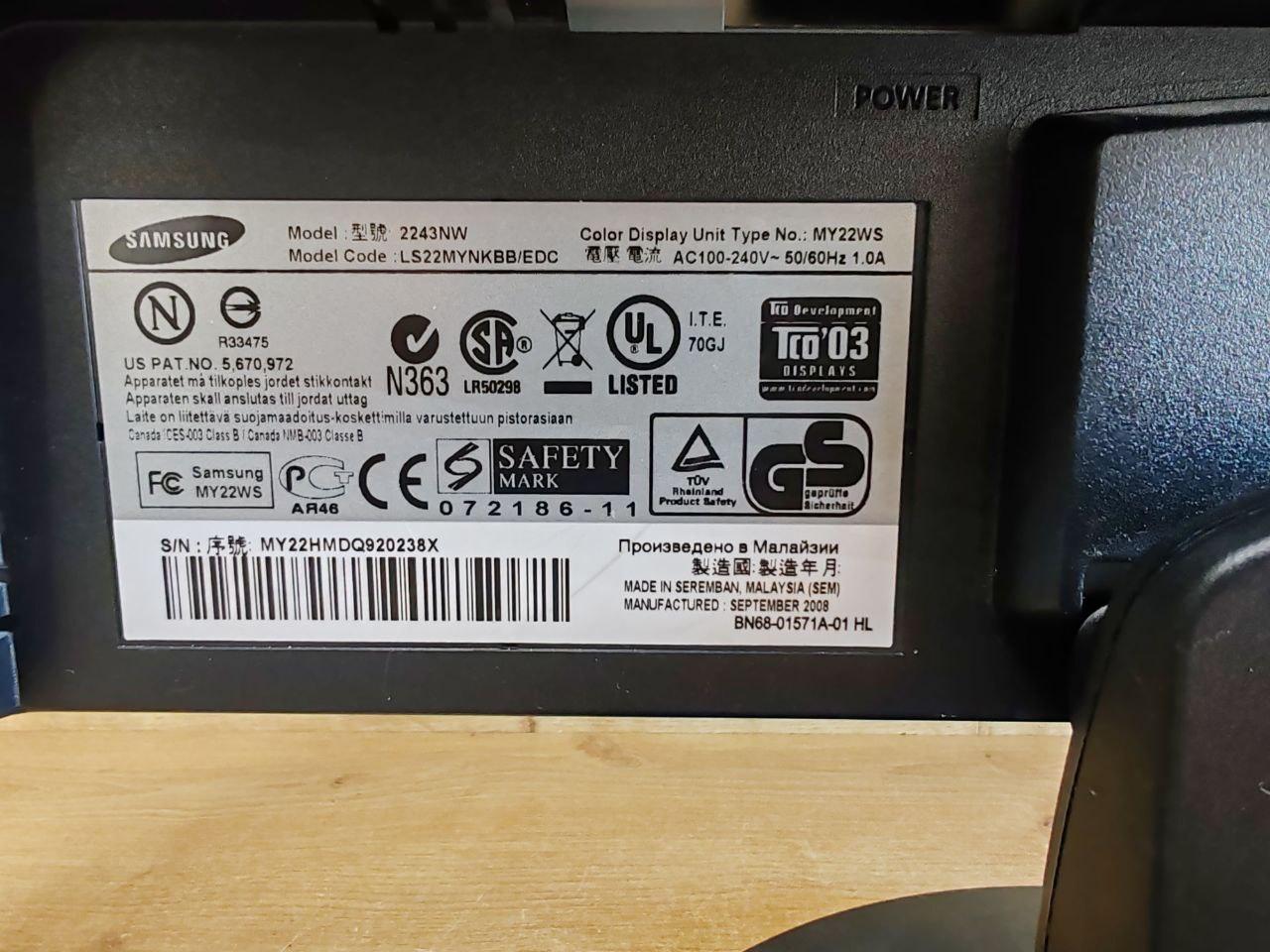 Монитор Samsung SyncMaster 2243NW (а.45-039348) - фото 5 - id-p223384731