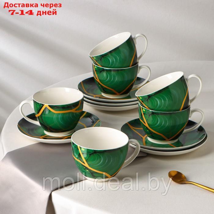 Сервиз чайный Доляна "Малахитовая шкатулка", 12 предметов: 6 чашек 250 мл, 6 блюдец d=15 см - фото 1 - id-p223337571