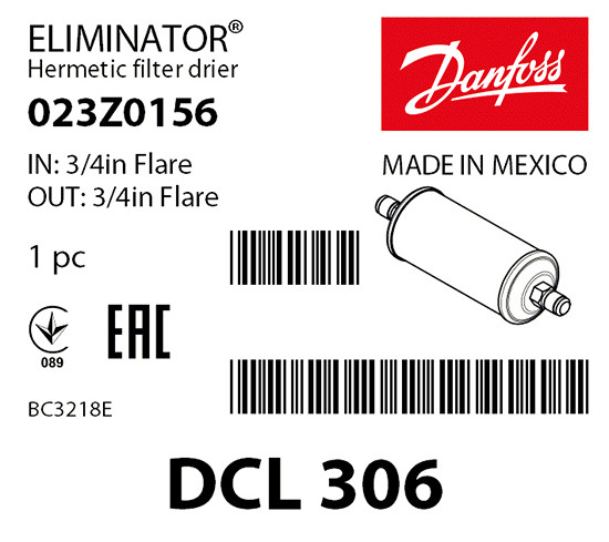 Фильтр-осушитель Danfoss DCL 306 (3/4 резьба), 023Z0156 - фото 2 - id-p223389206