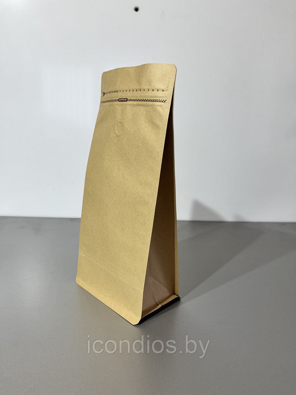 Пакет крафт для кофе 1000 гр восьмишовный с клапаном дегазации и с застежкой Zip-lock