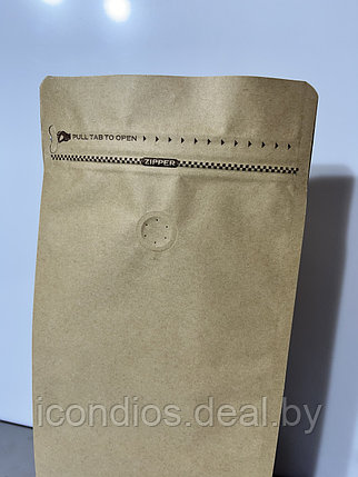 Пакет крафт для кофе 1000 гр восьмишовный с клапаном дегазации и с застежкой Zip-lock, фото 2