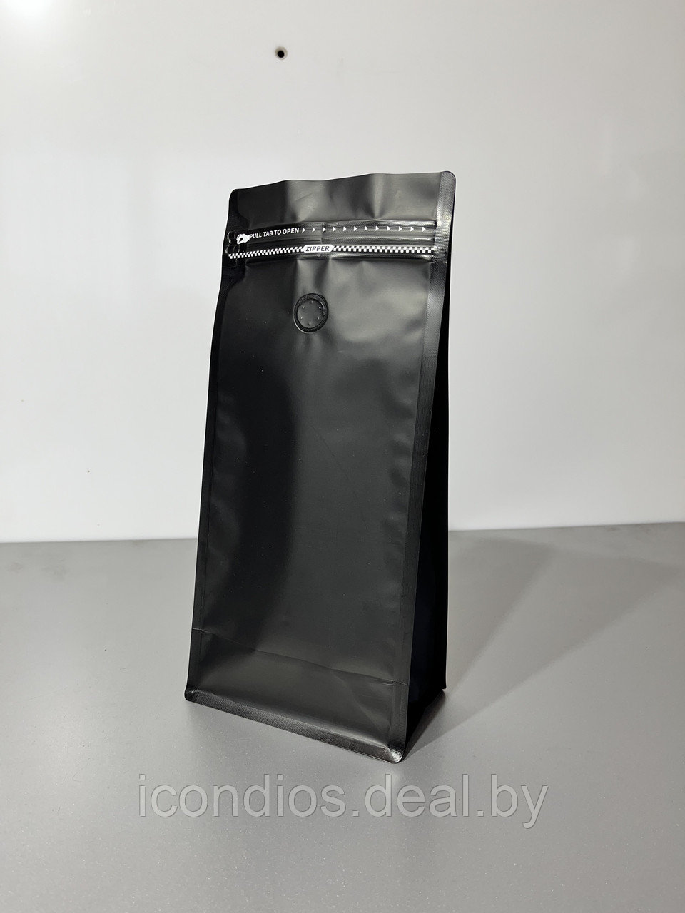 Пакет чёрный 150х320х100 мм / упаковка 1000 гр кофе / восьмишовный с клапаном дегазации