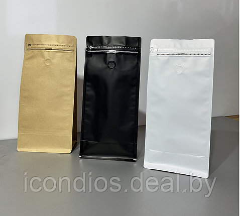 Пакет белый для кофе 1000 гр с клапаном дегазации и с замком Zip-lock  150х320х100 мм, фото 2