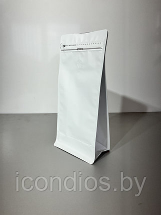 Пакет белый для кофе 1000 гр с клапаном дегазации и с замком Zip-lock  150х320х100 мм, фото 2