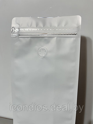 Пакет белый для кофе 1000 гр с клапаном дегазации и с замком Zip-lock  150х320х100 мм, фото 2