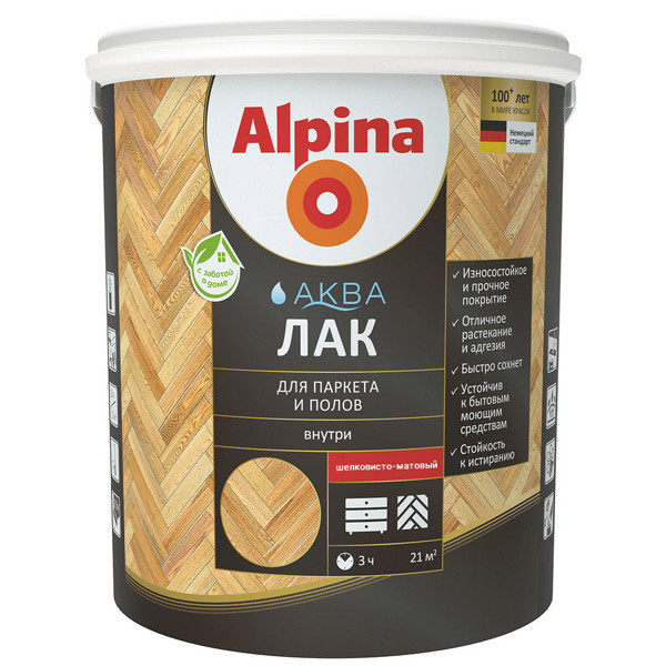 Alpina АКВА Лак для паркета и полов шелк.-мат. 0,9л / 0,90кг - фото 1 - id-p34050823