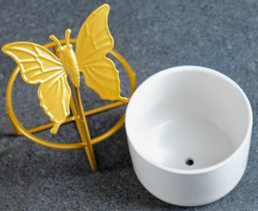 Горшок цветочный керамический на металлической подставке Sima-Land 13*9*12 см, «Бабочка» - фото 1 - id-p223391031