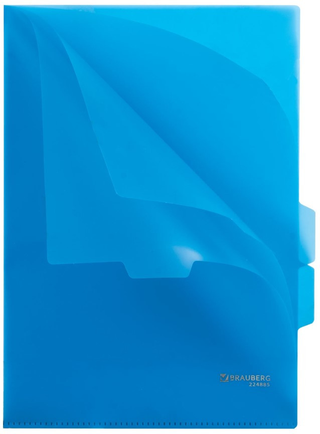 Папка-уголок пластиковая с 3 отделениями Brauberg А4+ толщина пластика 0,15 мм, синяя