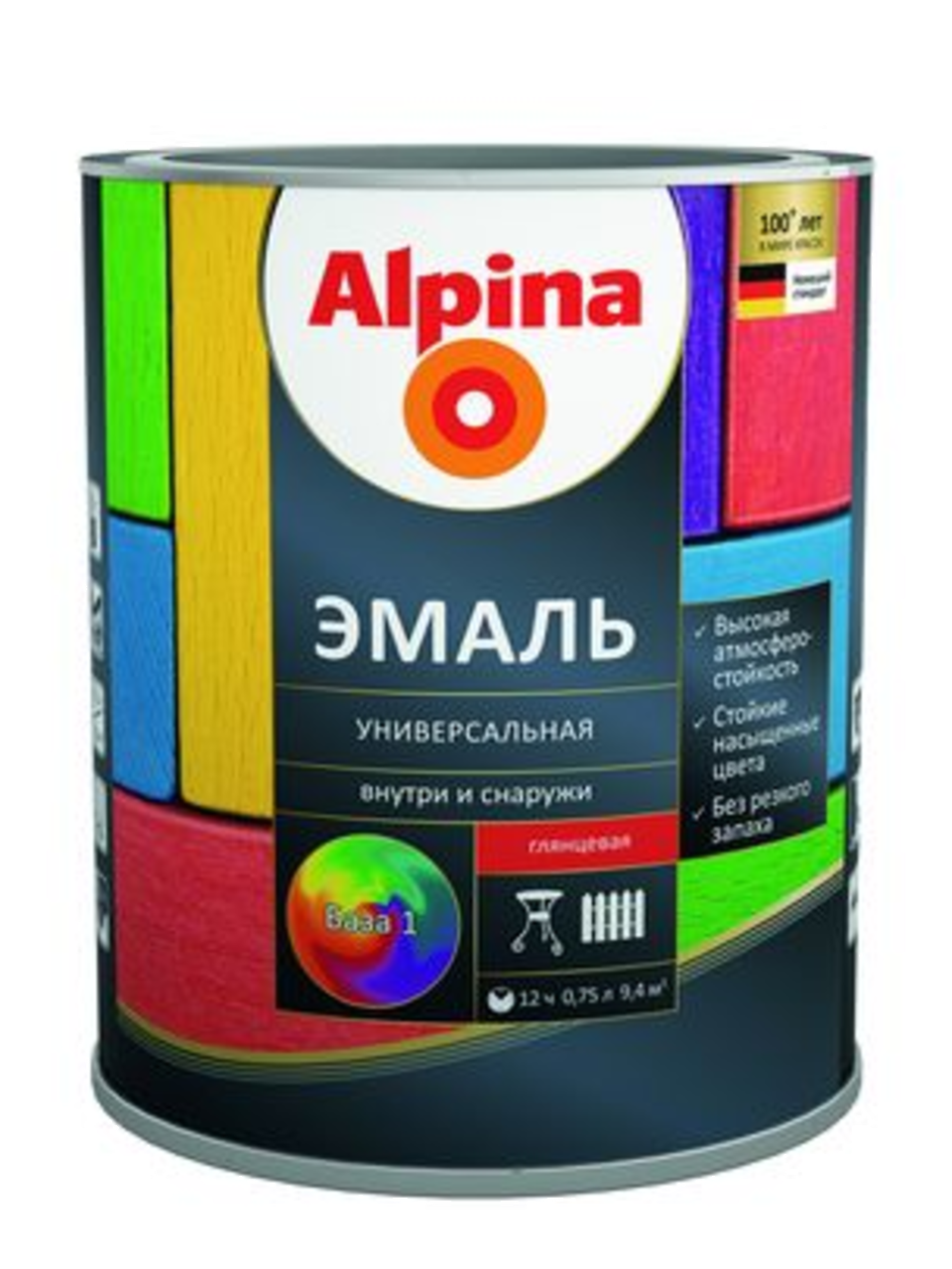 Alpina Эмаль универсальная База1 шелк.-мат. 0,75л / 0,94кг