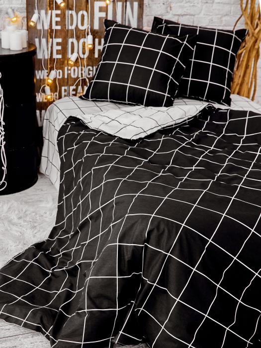 Постельное белье 2х спальное комплект двуспальный для мальчиков подростков клетка перкаль из хлопка черное - фото 9 - id-p223109828