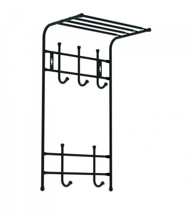 Вешалка настенная металлическая двухъярусная NIKA ВПТ5/Ч черная на 5 крючков с полкой для одежды в прихожую - фото 1 - id-p223215506
