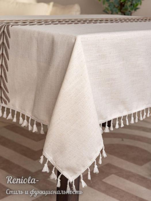 Скатерть тканевая на стол лен хлопок прямоугольная льняная праздничная для кухни с вышивкой кисточками - фото 9 - id-p223344015