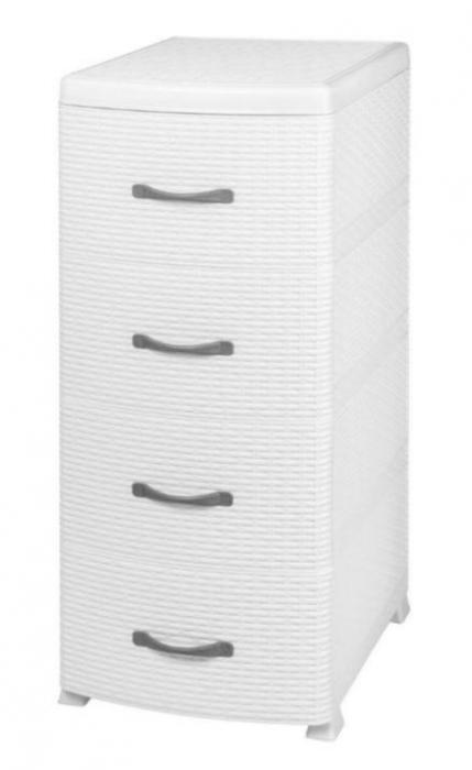Пластиковый комод тумба Ротанг белый VIOLET 035706 4 секции пластмассовый с выдвижными ящиками - фото 1 - id-p223215124