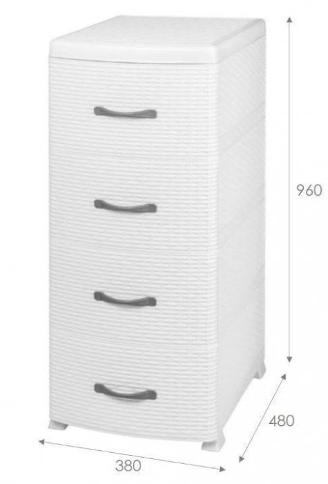 Пластиковый комод тумба Ротанг белый VIOLET 035706 4 секции пластмассовый с выдвижными ящиками - фото 2 - id-p223215124