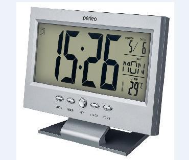 Настольные электронные цифровые часы-будильник календарь с термометром PERFEO PF A4852 SET PF-S2618 серые - фото 1 - id-p223215294