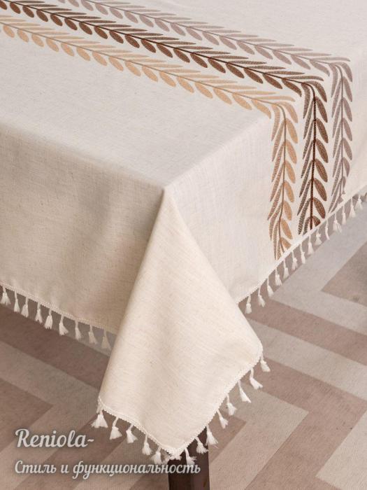 Скатерть тканевая на стол лен хлопок прямоугольная льняная праздничная для кухни с вышивкой кисточками - фото 8 - id-p223343970