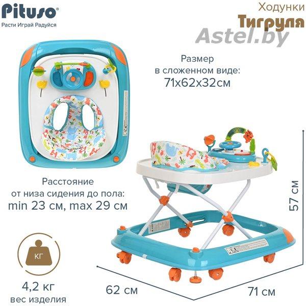 Ходунки детские Pituso Тигруля (8 силик.колес,игр.муз.панель,2стоппера) Blue/Голубой - фото 5 - id-p223398888