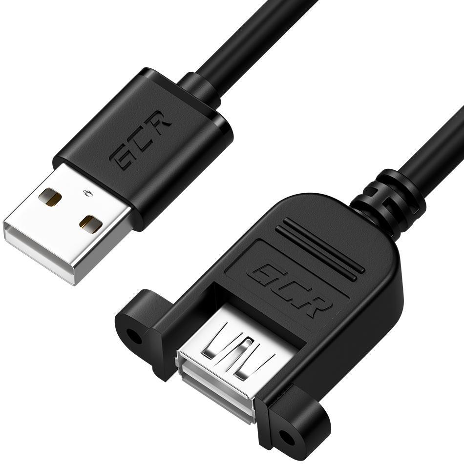 GCR Удлинитель 1.0m USB 2.0, AM/AF крепление под винт, черный, 30/30 AWG, GCR-52446 Greenconnect - фото 1 - id-p223398344