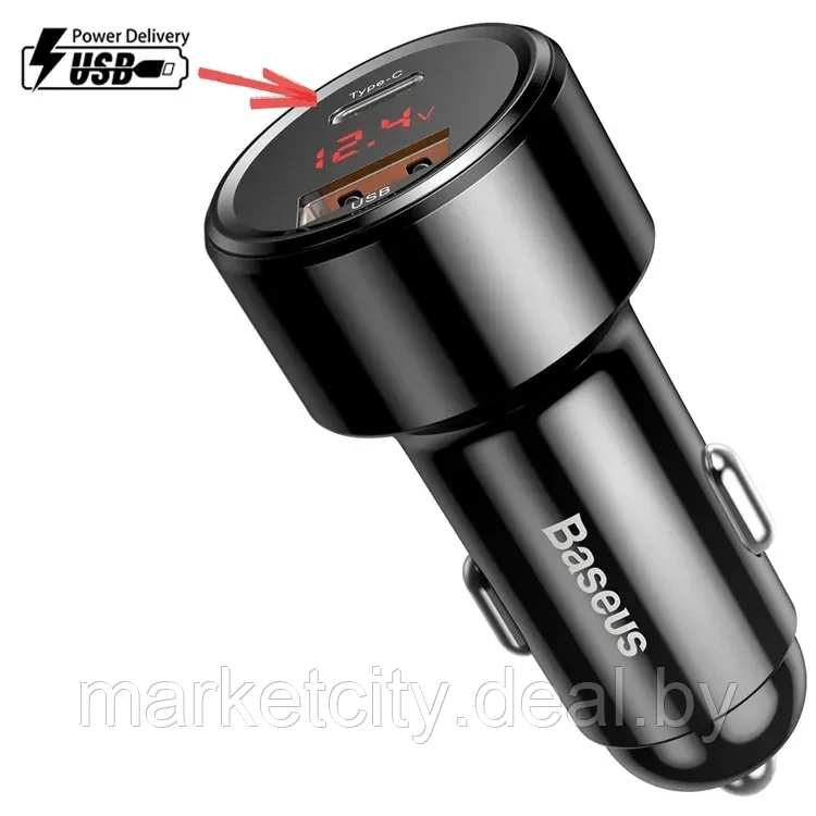 Автомобильное зарядное устройство BASEUS Magic C20C,2*USB, 5A,45W,черный, дисплей+быстрая зарядка - фото 3 - id-p223073503