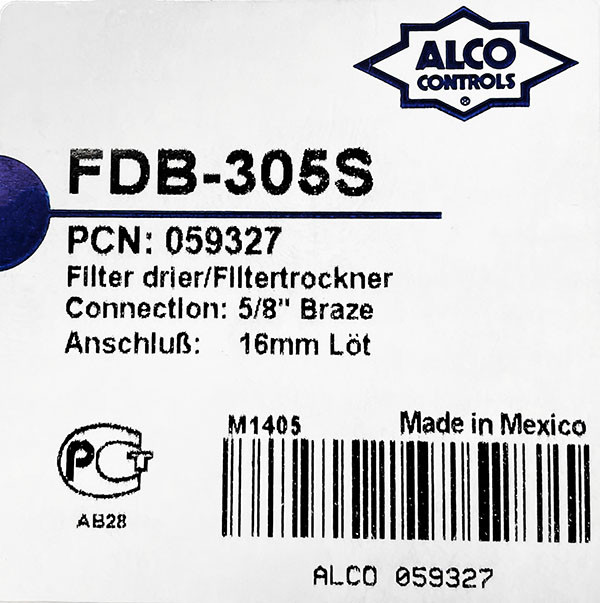 Фильтр жидкостный Alco FDB 305s, PCN059327 (5/8, пайка, гранулированный) - фото 3 - id-p223412700